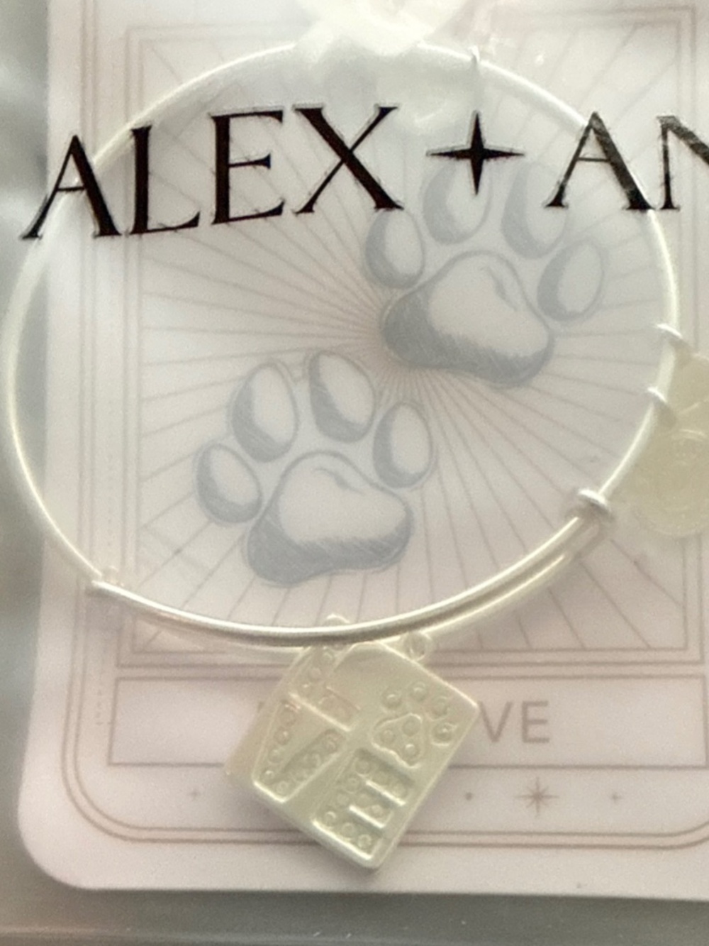 NEW! Alex And Ani ‘LOVE' Pave Paw Print Charm Bangle Bracelet